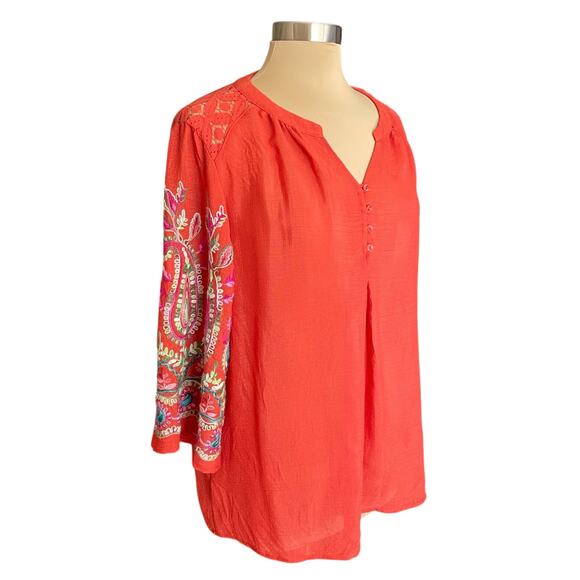 Christopher & Banks Orange Paisley Embroidered Top Sleeves Lace Shoulder LARGE - Picture 4 of 10